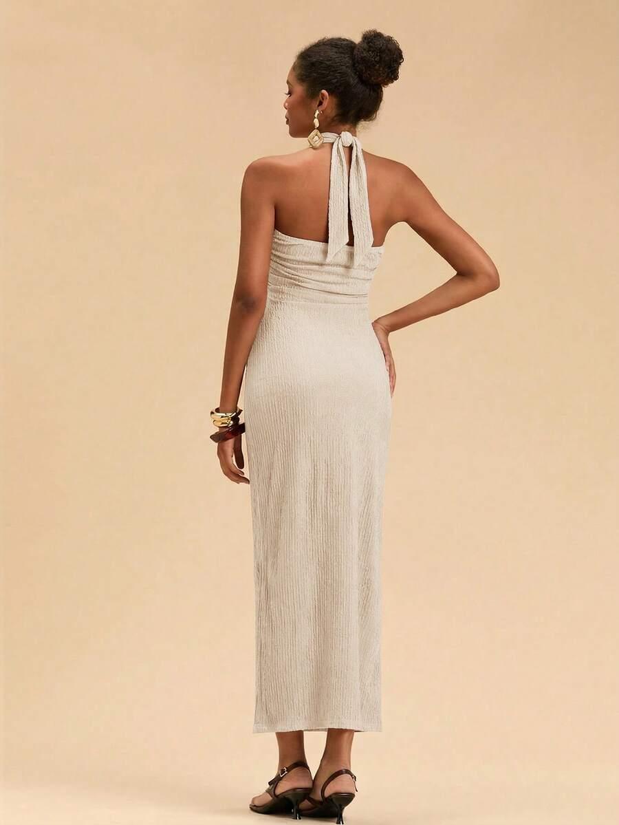 SHEIN BEŻOWA MAXI SUKIENKA S06__M