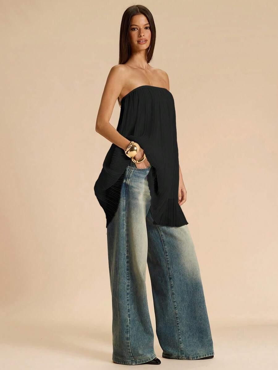SHEIN CZARNY TOP ODKRYTE RAMIONA S06__S