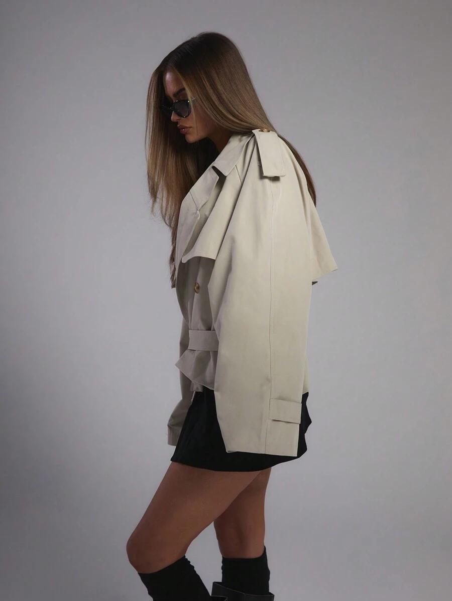 MUSERA KRÓTKI ZIELONY PŁASZCZ TRENCZ OVERSIZE W01__XS