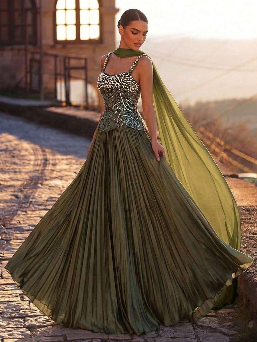 GLAMRAE ZIELONA MXI SUKIENKA S09__L