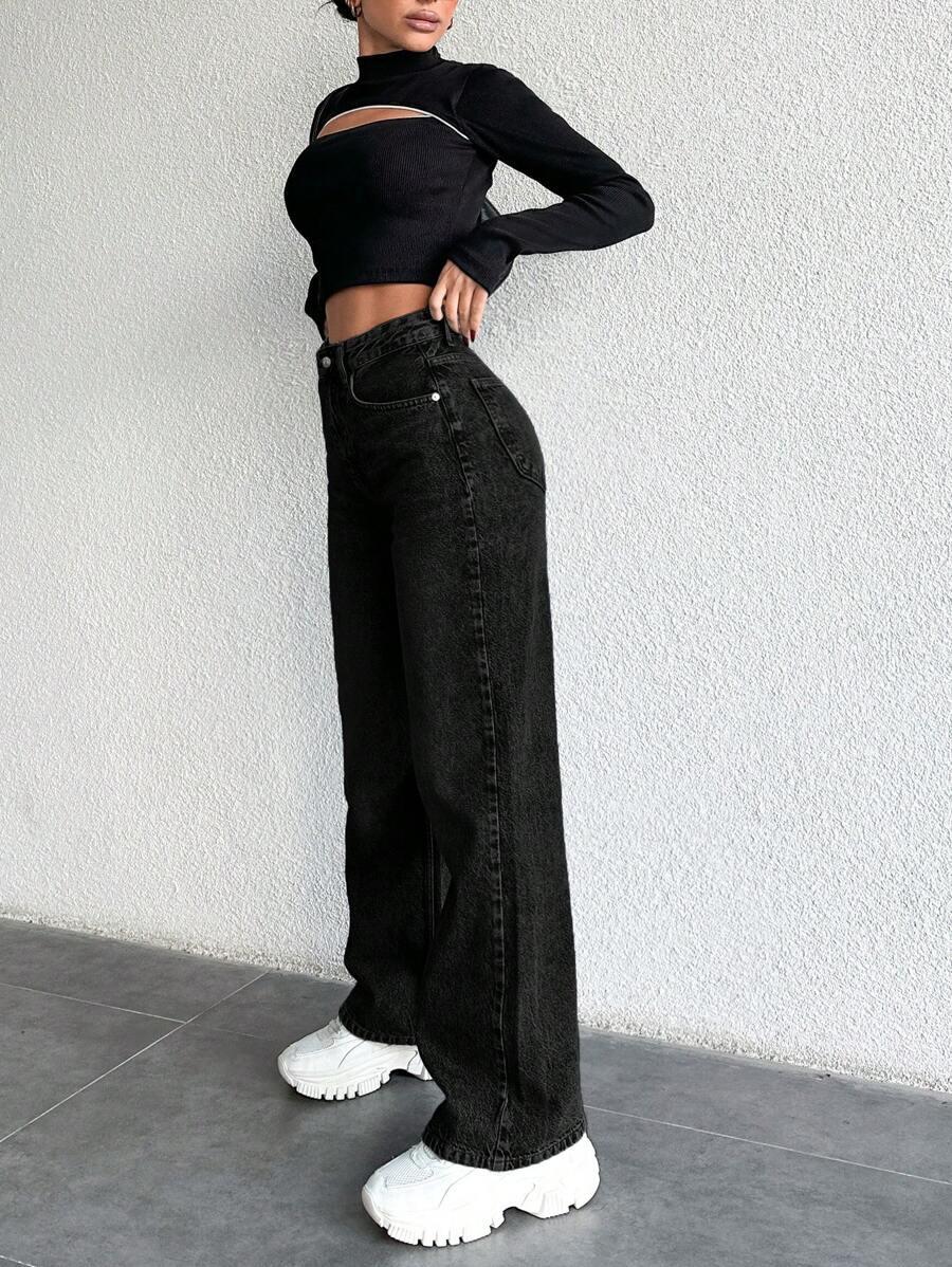 EURMUSE CZARNE SPODNIE JEANS S06__M