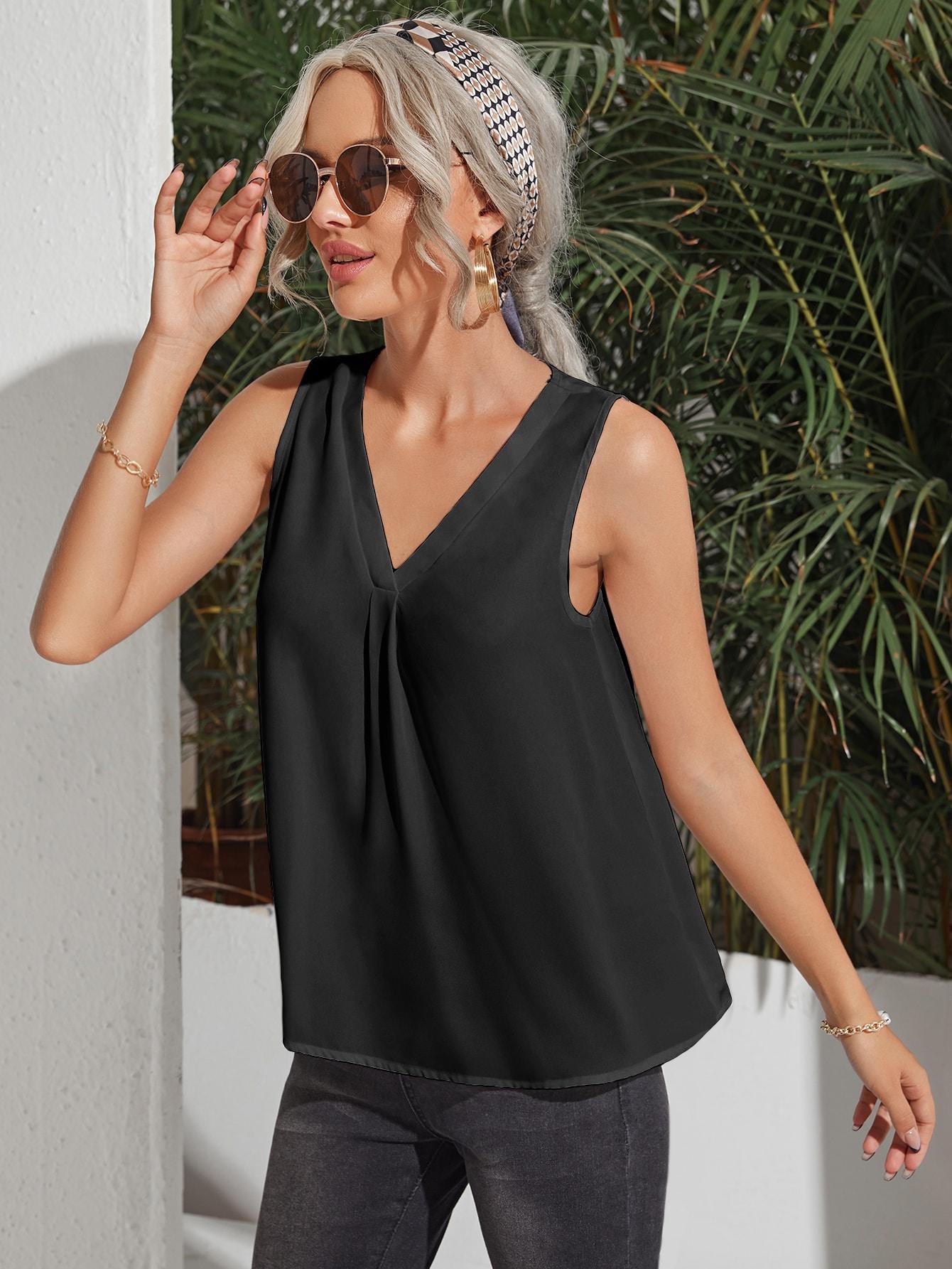SHEIN CZARNA BLUZKA V NECK S06__L