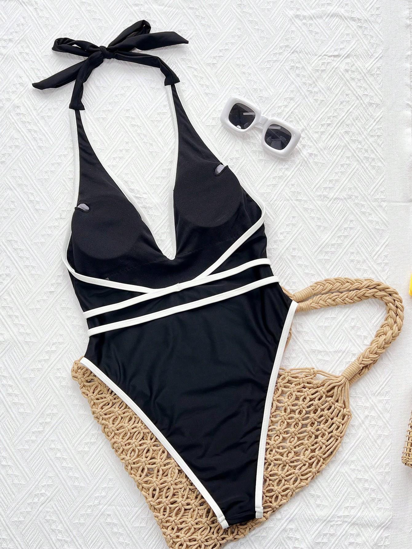 SHEIN CZARNY STRÓJ KĄPIELOWY S09__L