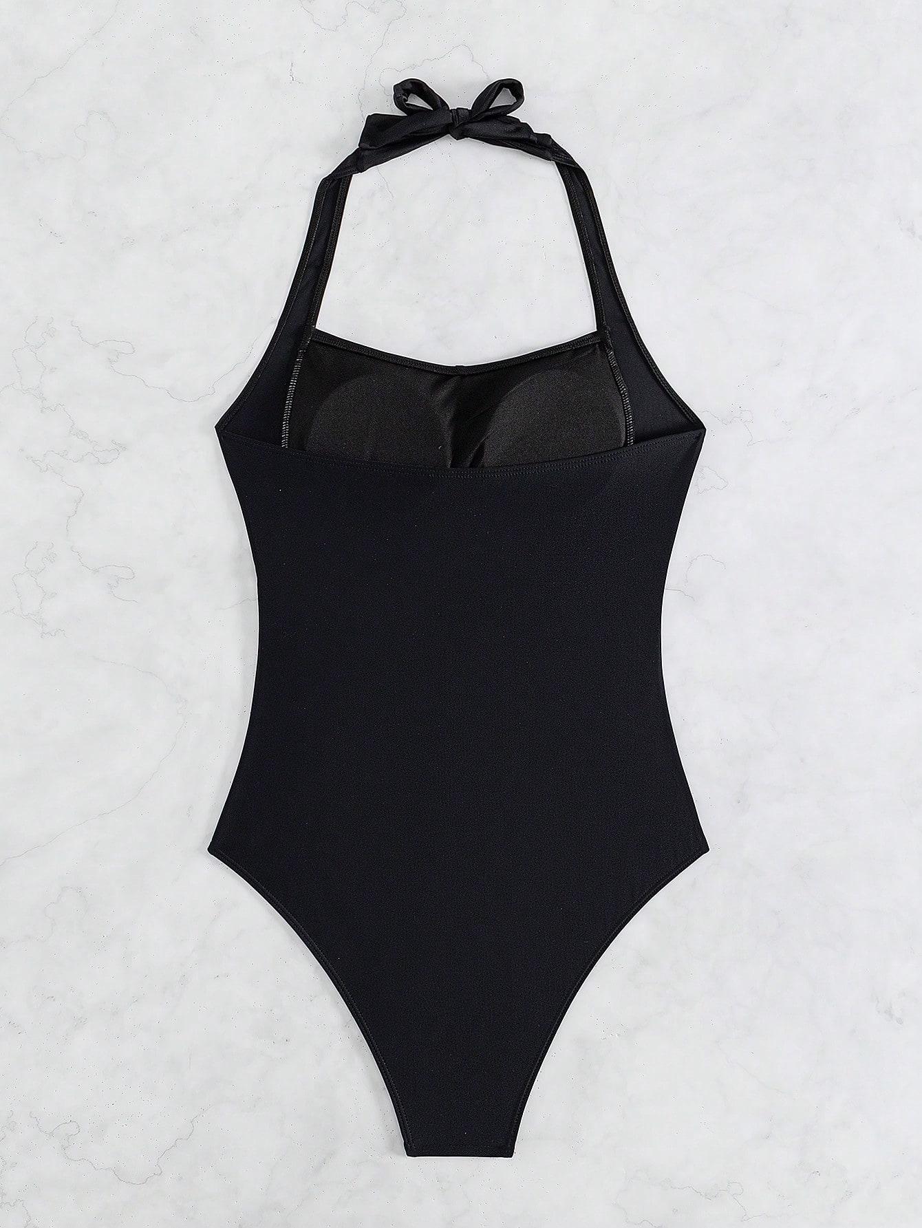 SHEIN CZARNY JEDNOCZĘŚCIOWY STRÓJ KĄPIELOWY S09__M