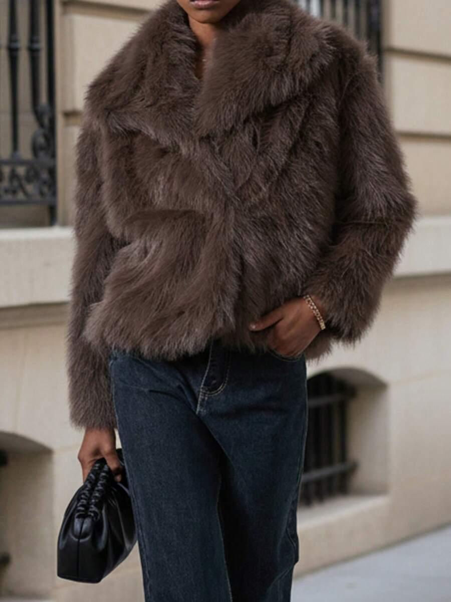 SHEIN BRĄZOWE SZTUCZNE FUTRO W01__XS