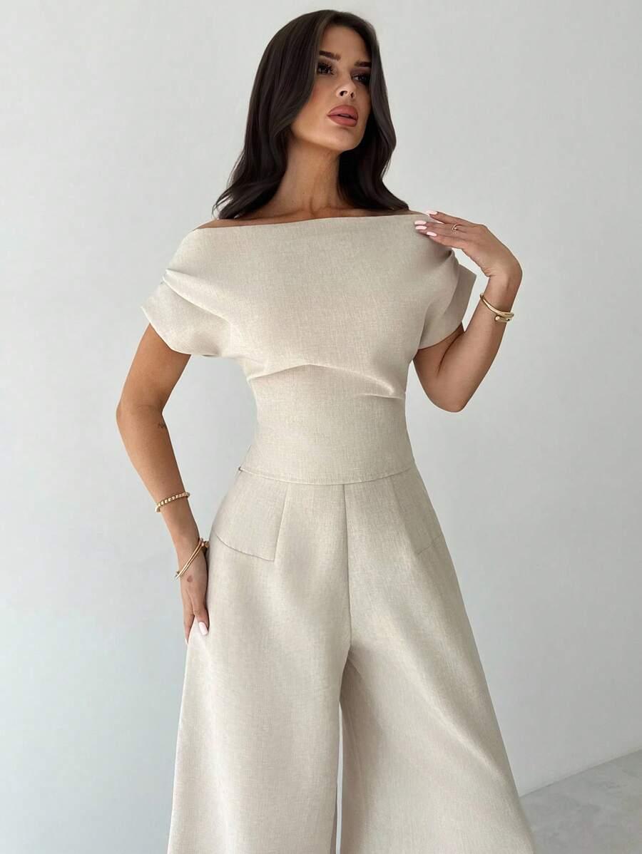 SHEIN BEŻOWE SPODNIE WYSOKI STAN S06__XS
