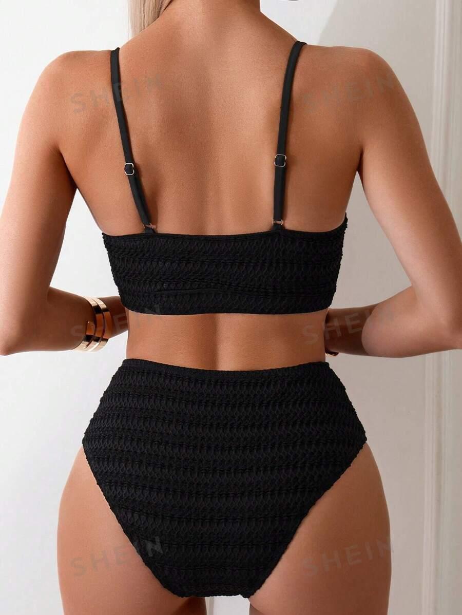 SHEIN CZARNY STRÓJ KĄPIELOWY KOMPLET TEKSTURA S09__XXL