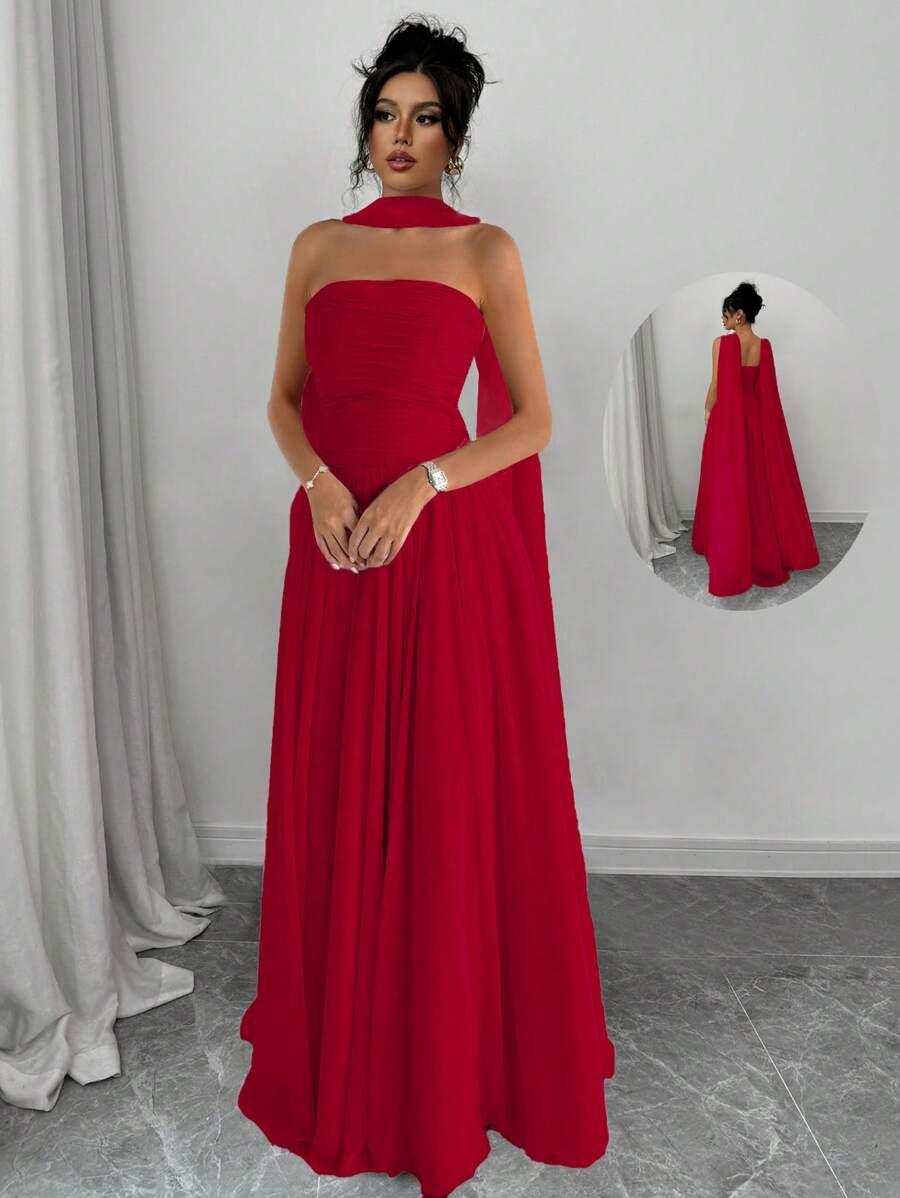 SHEIN CZERWONA MAXI SUKIENKA SZAL S06__S
