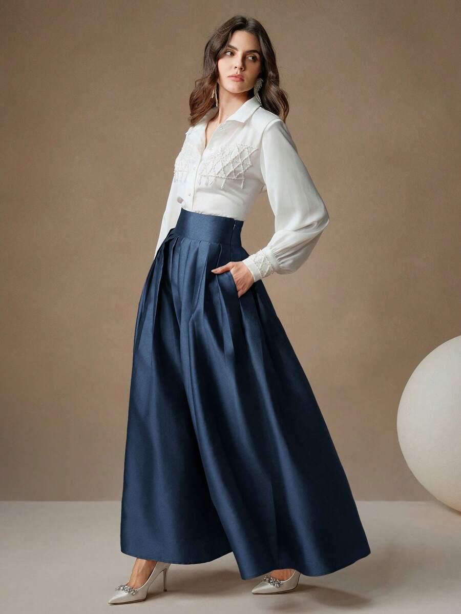 SHEIN GRANATOWA MAXI SUKIENKA S09__S