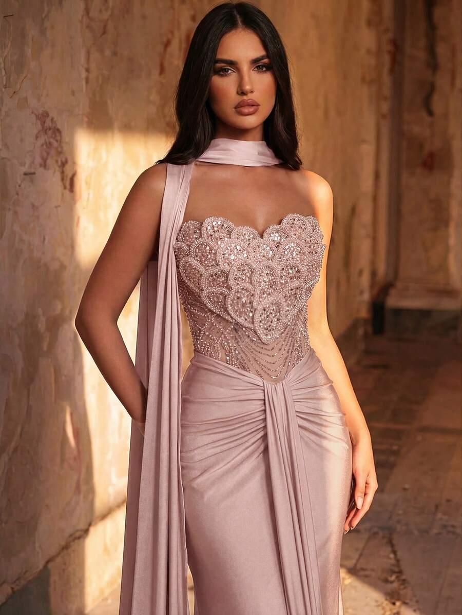 GLAMRAE RÓŻOWA MAXI SUKIENKA S06__XS
