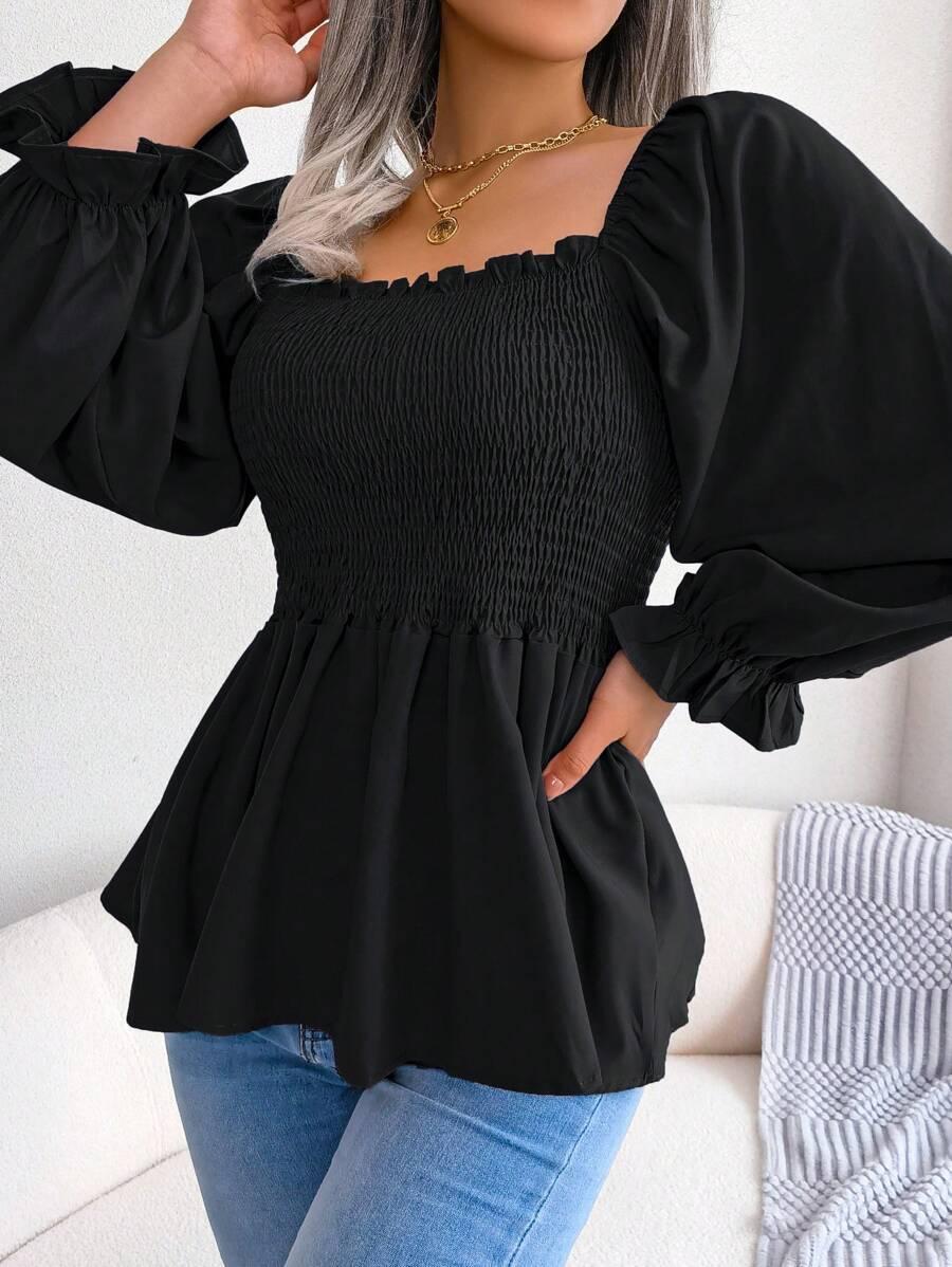 SHEIN CZARNA BLUZKA DŁUGI RĘKAW S06__M