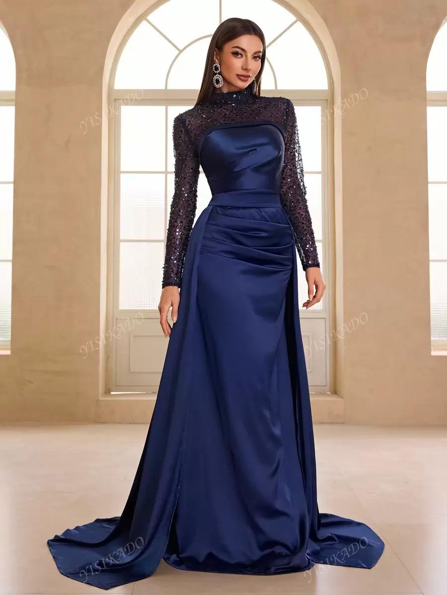 SHEIN GRANATOWA MAXI SUKIENKA CEKINY S06__M