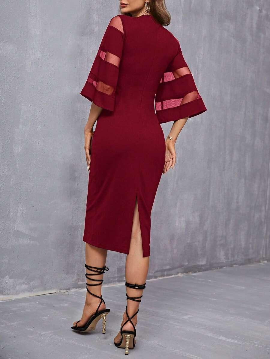 SHEIN BORDOWA MIDI SUKIENKA ŁĄCZENIE SIATECZKA S06__S
