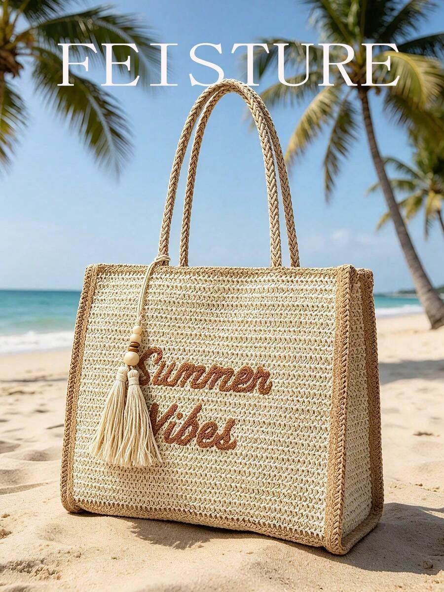 SHEIN BEŻOWA TORBA PLAŻOWA S07__38X32CM