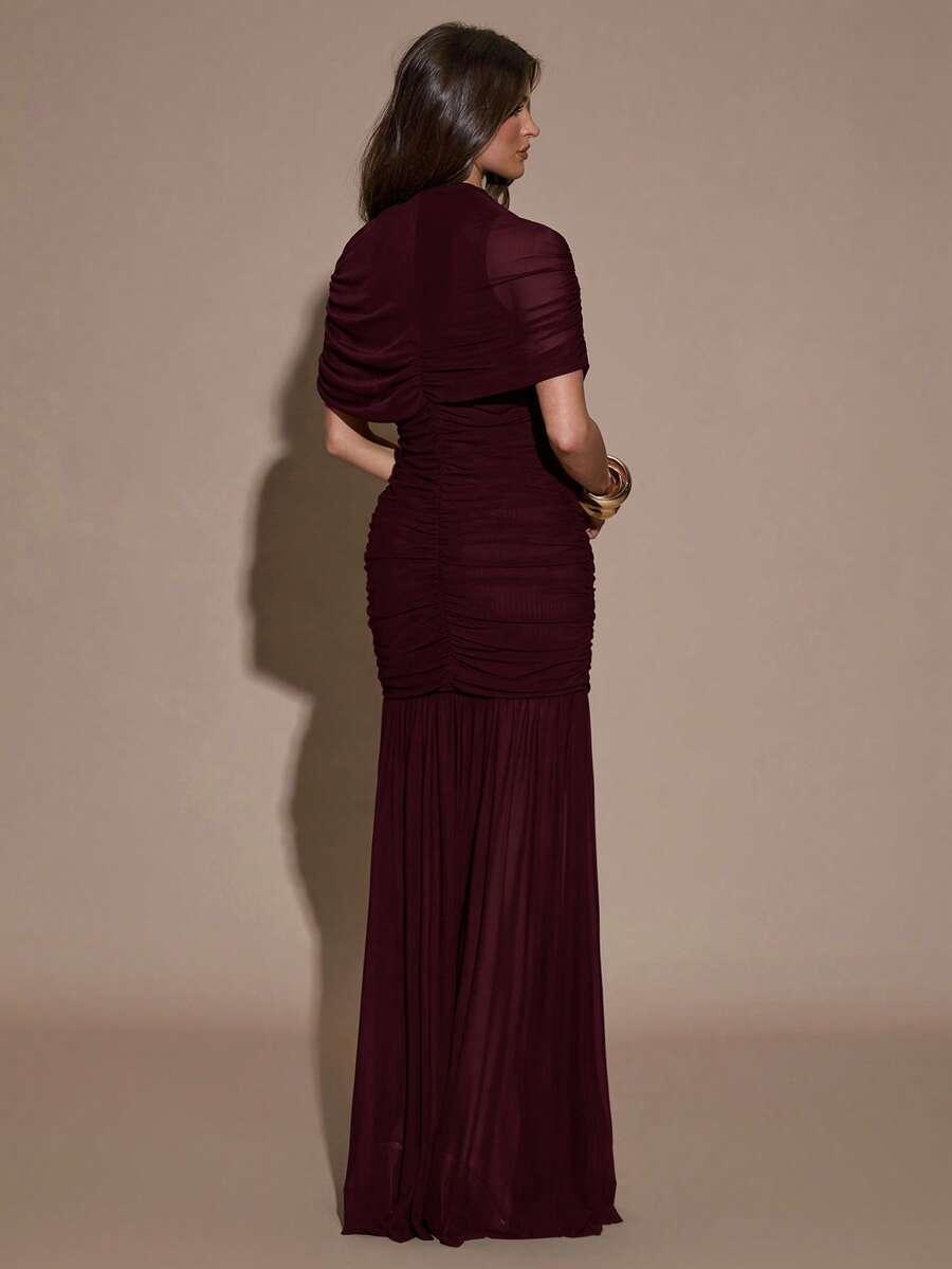 SHEIN BORDOWA SUKIENKA MAXI SIATECZKA MARSZCZENIA S06__S