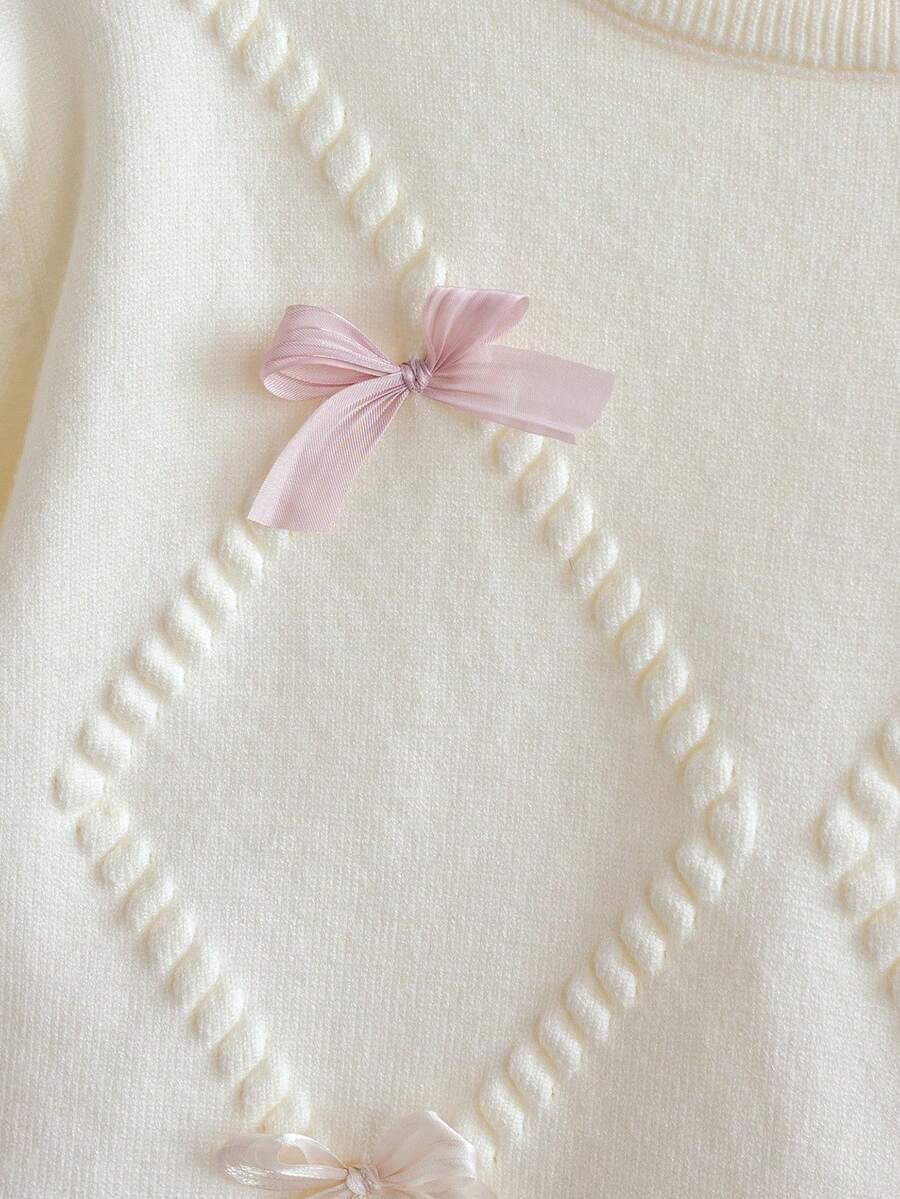 SHEIN KOMPLET SWETER SPÓDNICA ZDOBIENIE KOKARDKI S06__122/128