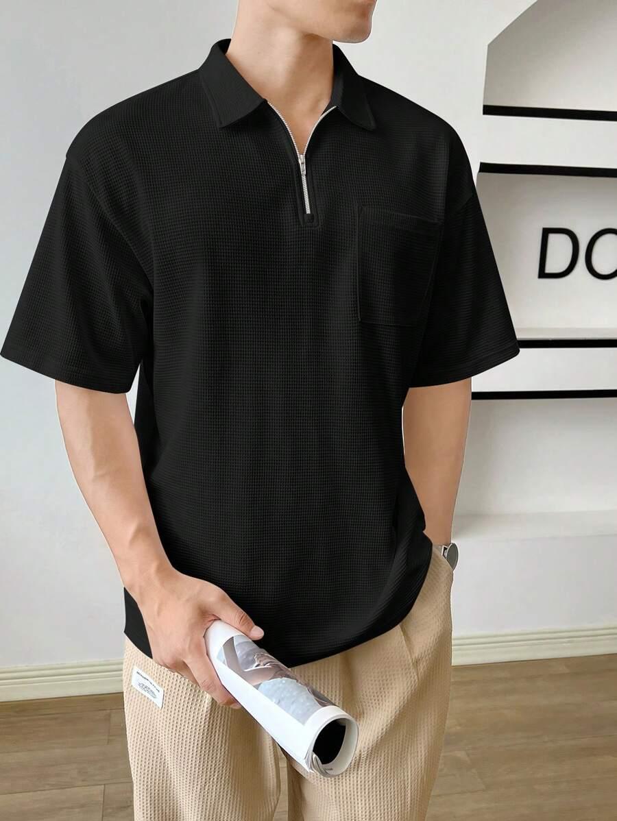 SHEIN CZARNA KOSZULKA POLO ZAMEK S06__XL