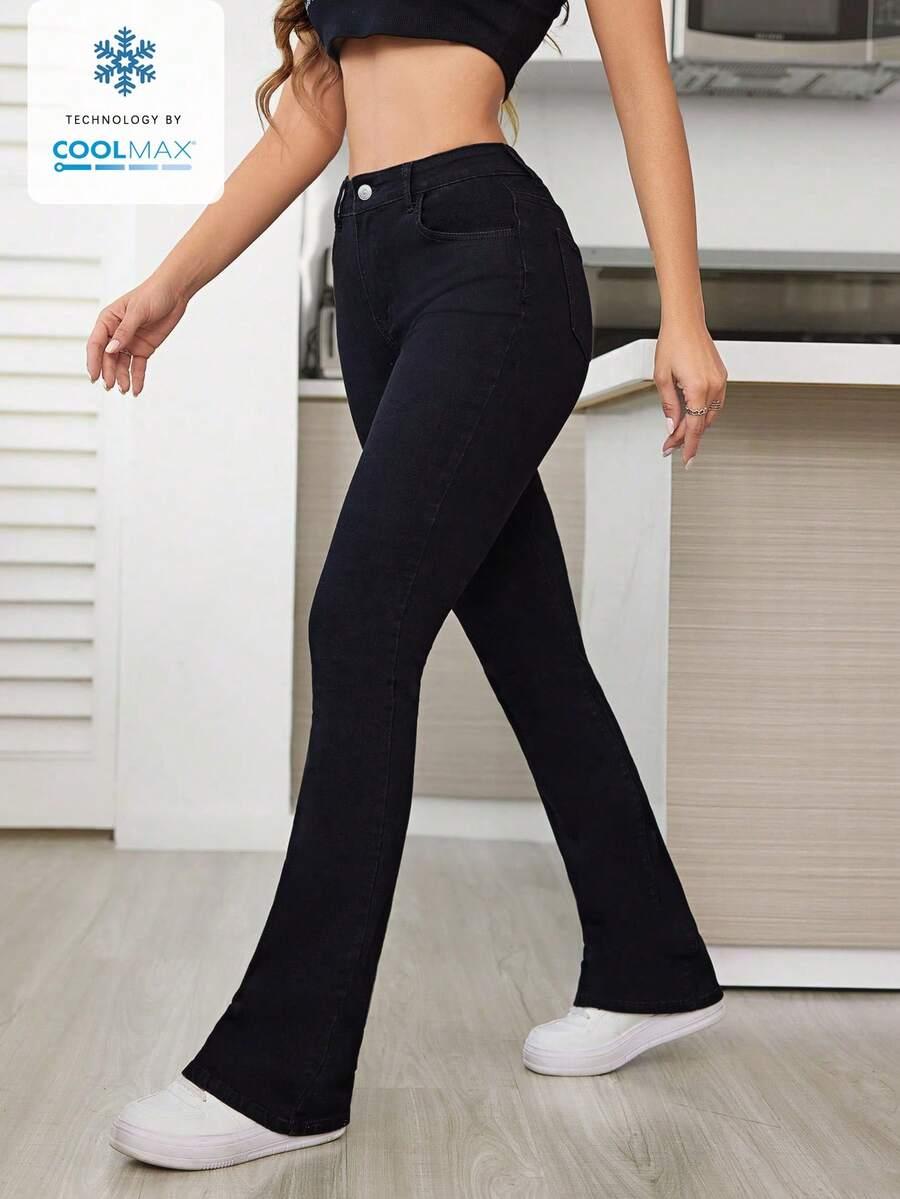 SHEIN CZARNE SPODNIE JEANS WYSOKI STAN PROSTA NOGAWKA S06__XS