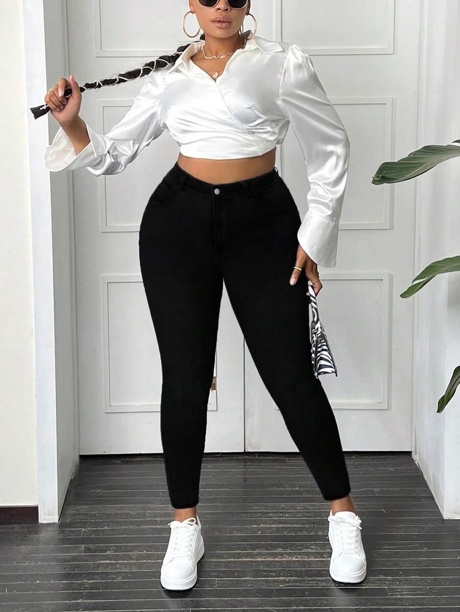 SHEIN CZARNE SPODNIE JEANS RURKI S06__XXL