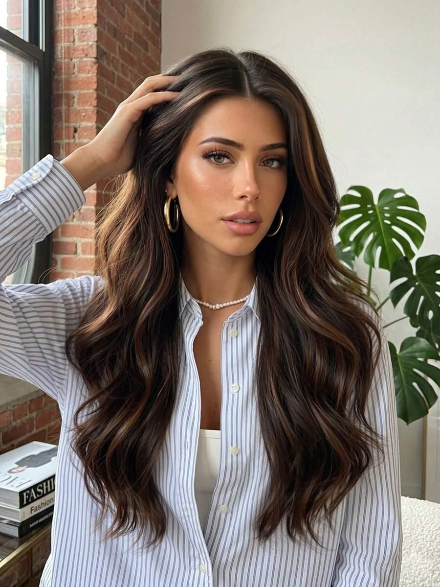 SHEIN PERUKA BRĄZOWE WŁOSY SYNTETYCZNE S07__66CM