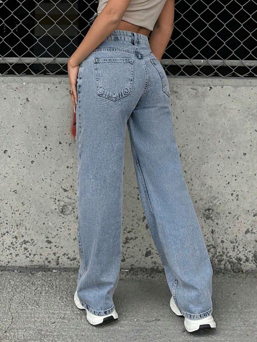 SHEIN NIEBIESKIE SPODNIE JEANSOWE PROSTA NOGAWKA S06__158/162