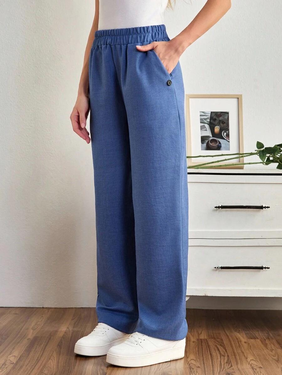 SHEIN NIEBIESKIE SPODNIE LNIANE S06__S