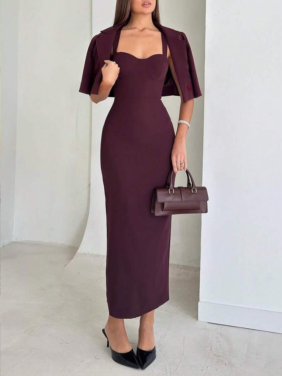 SHEIN KOMPLET SUKIENKA BOLERKO S06__S