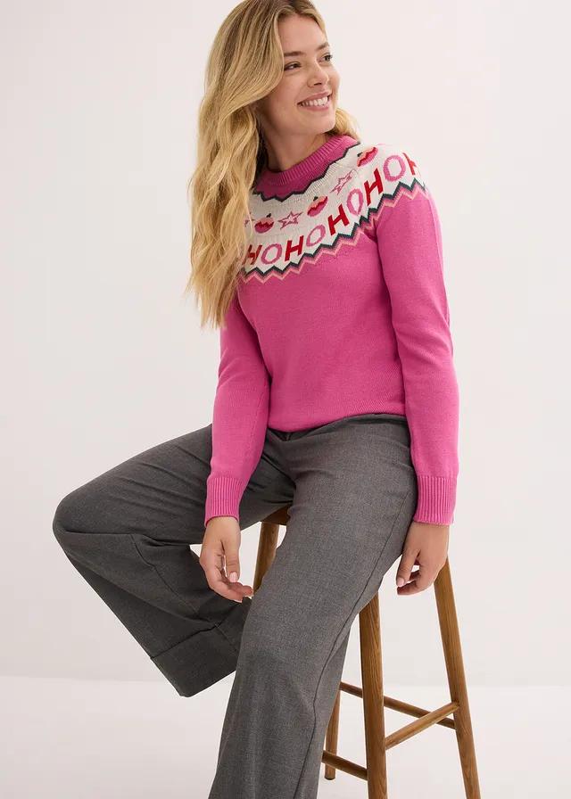 RÓŻOWY SWETER WZÓR HOHOHO BDD__56/58