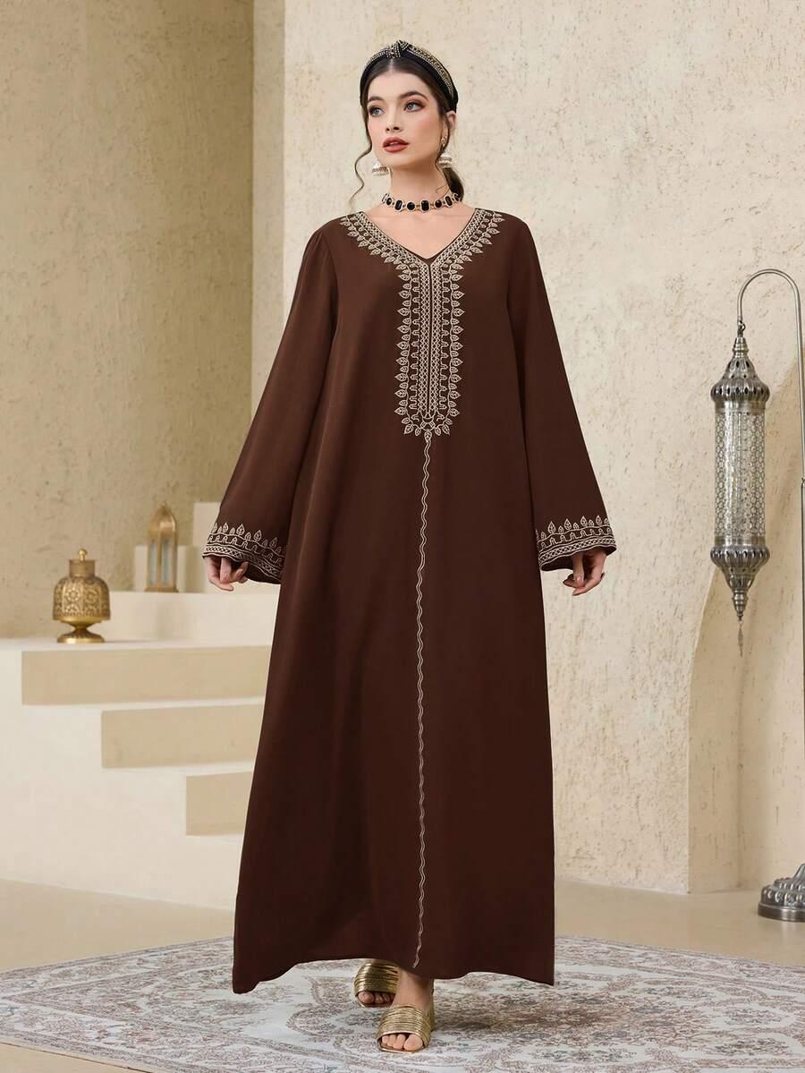 SHEIN BRĄZOWA MAXI SUKIENKA S06__S