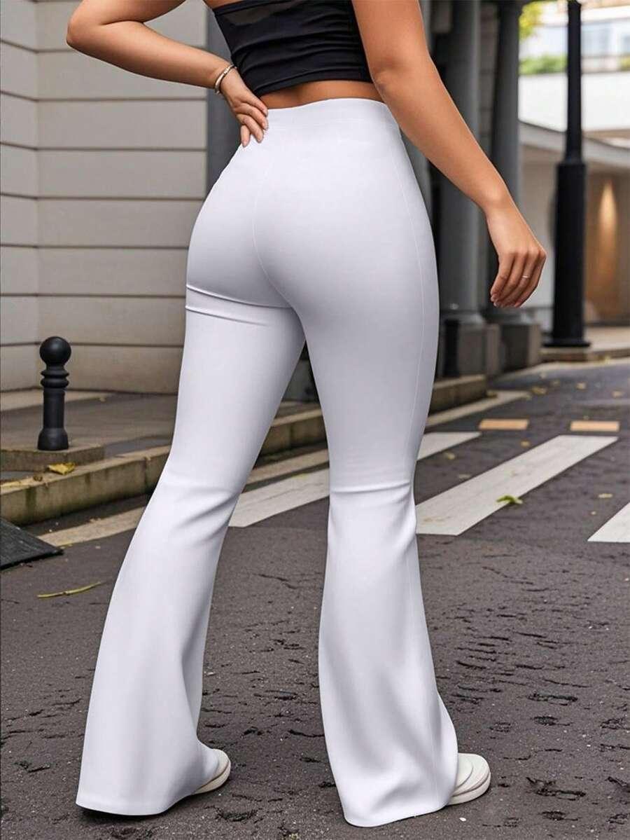 SHEIN BIAŁE SPODNIE Z GUMKĄ W PASIE FLARE CASUAL PK01__48