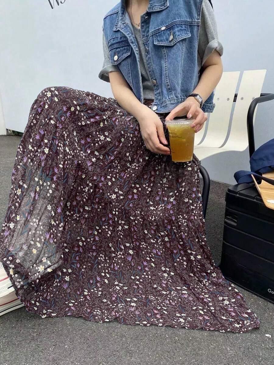 SHEIN MAXI SPÓDNICA KWIATY S06__M