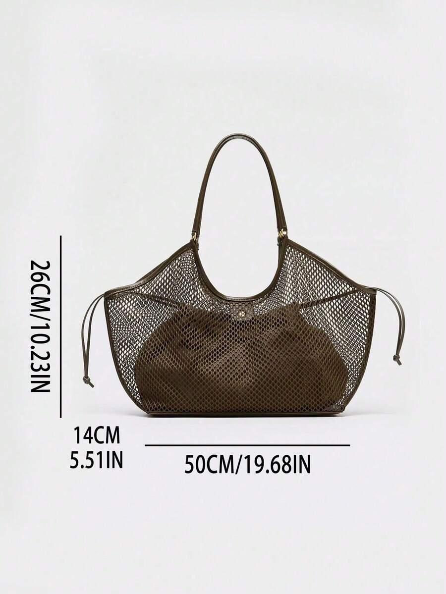 SHEIN BRĄZOWA TOREBKA SIATKA S07__14X26X50CM