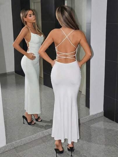 SHEIN BIAŁA MAXI SUKIENKA NA RAMIĄCZKACH S06__M