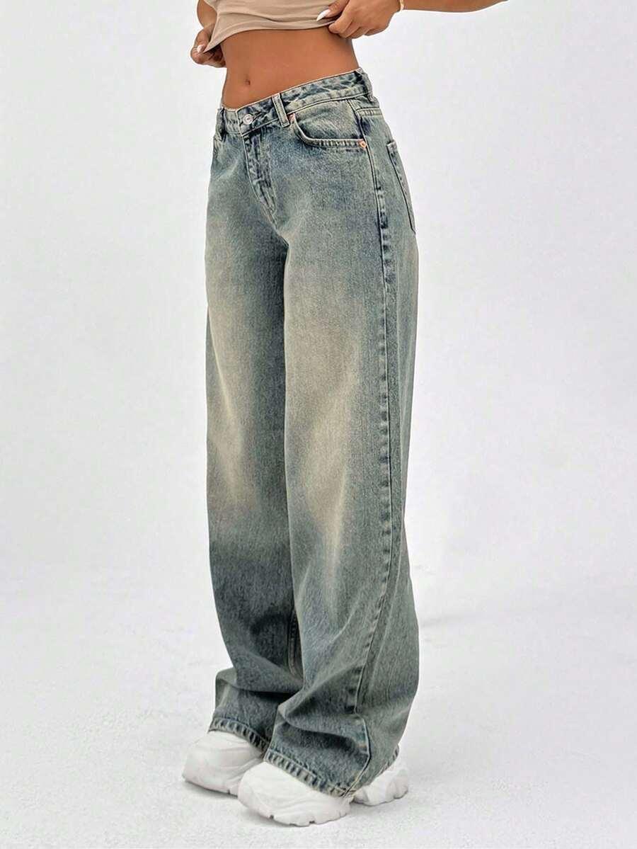 SHEIN NIEBIESKIE JEANSY PROSTA NOGAWKA S06__L
