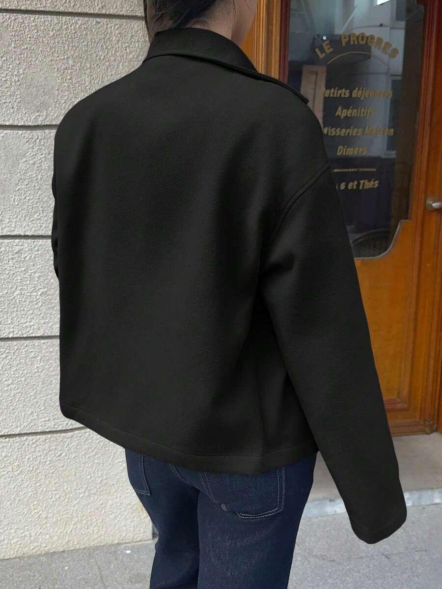 SHEIN CZARNY PŁASZCZ GUZIKI S06__S