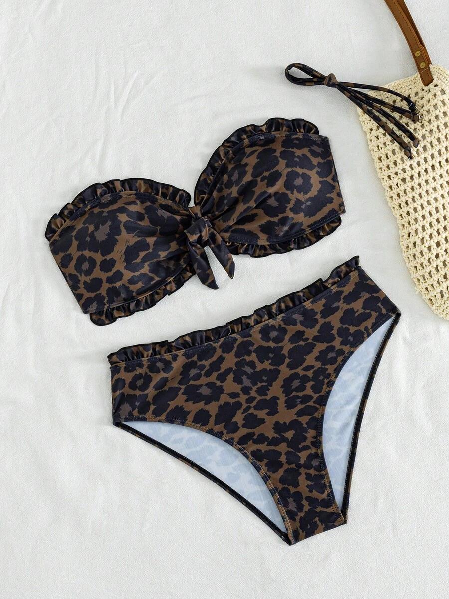 SHEIN DWUCZĘŚCIOWY STRÓJ KĄPIELOWY LEOPARD PRINT S09__XS