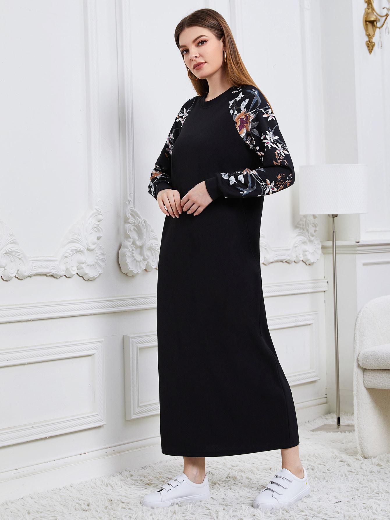 SHEIN CZARNA MAXI SUKIENKA KWIATY S06__S