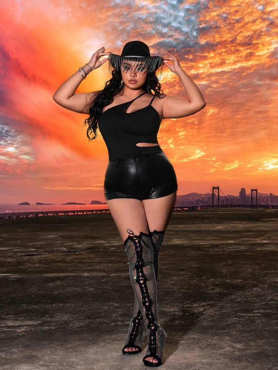 SHEIN ASYMETRYCZNY TOP WYCIĘCIE PK01__L