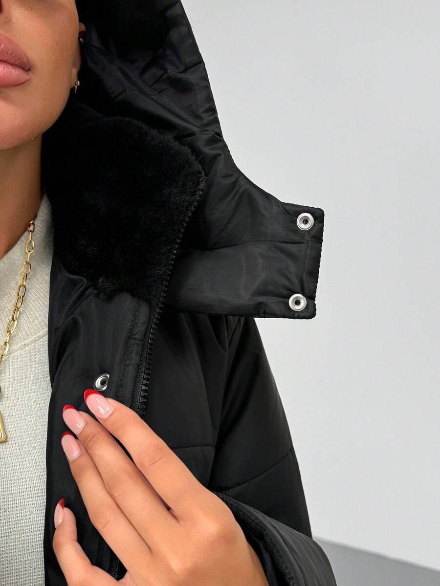 SHEIN CZARNA PIKOWANA KURTKA KAPTUR W01__M