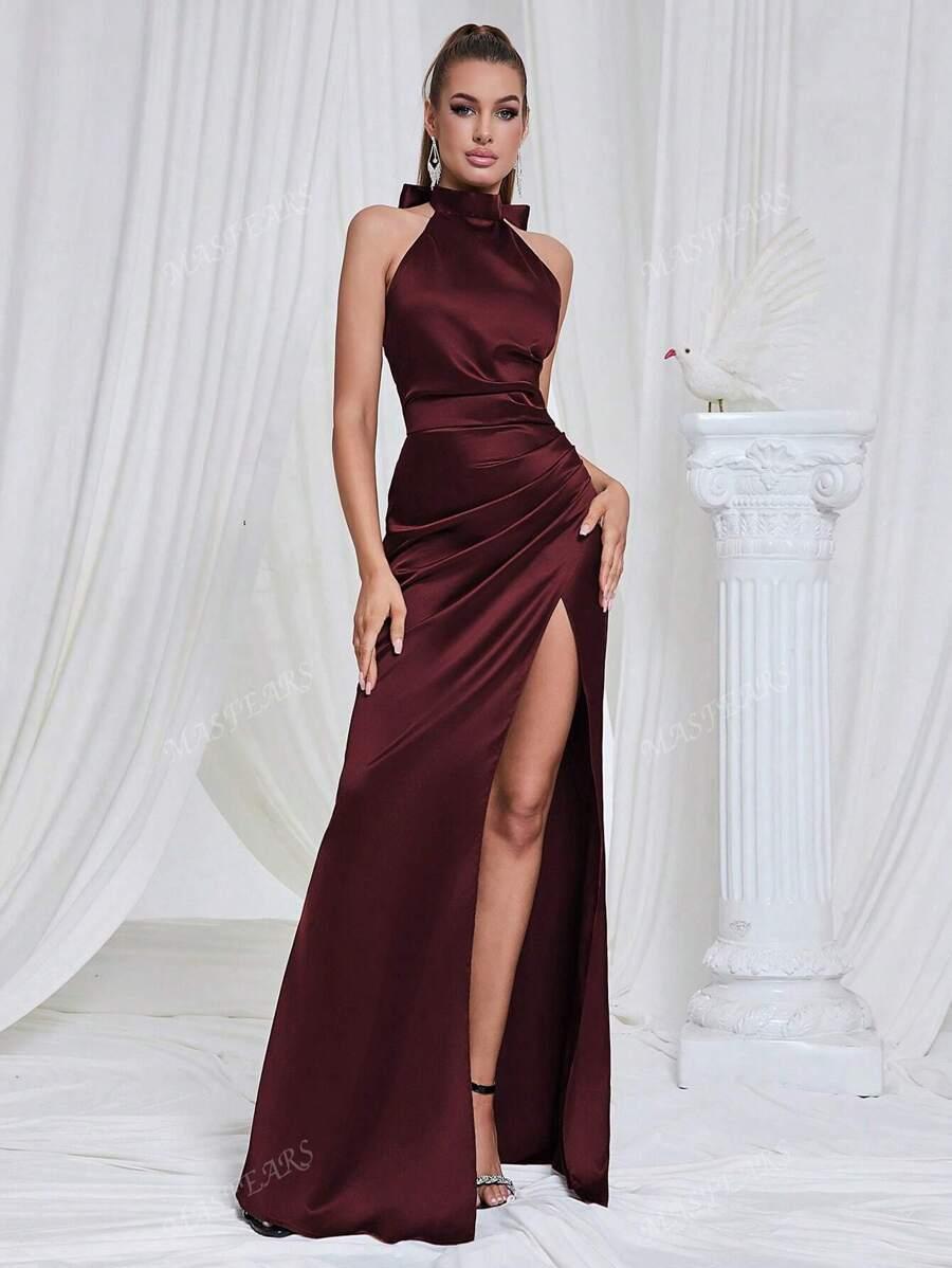 SHEIN BORDOWA MAXI SUKIENKA ROZCIĘCIE S06__L