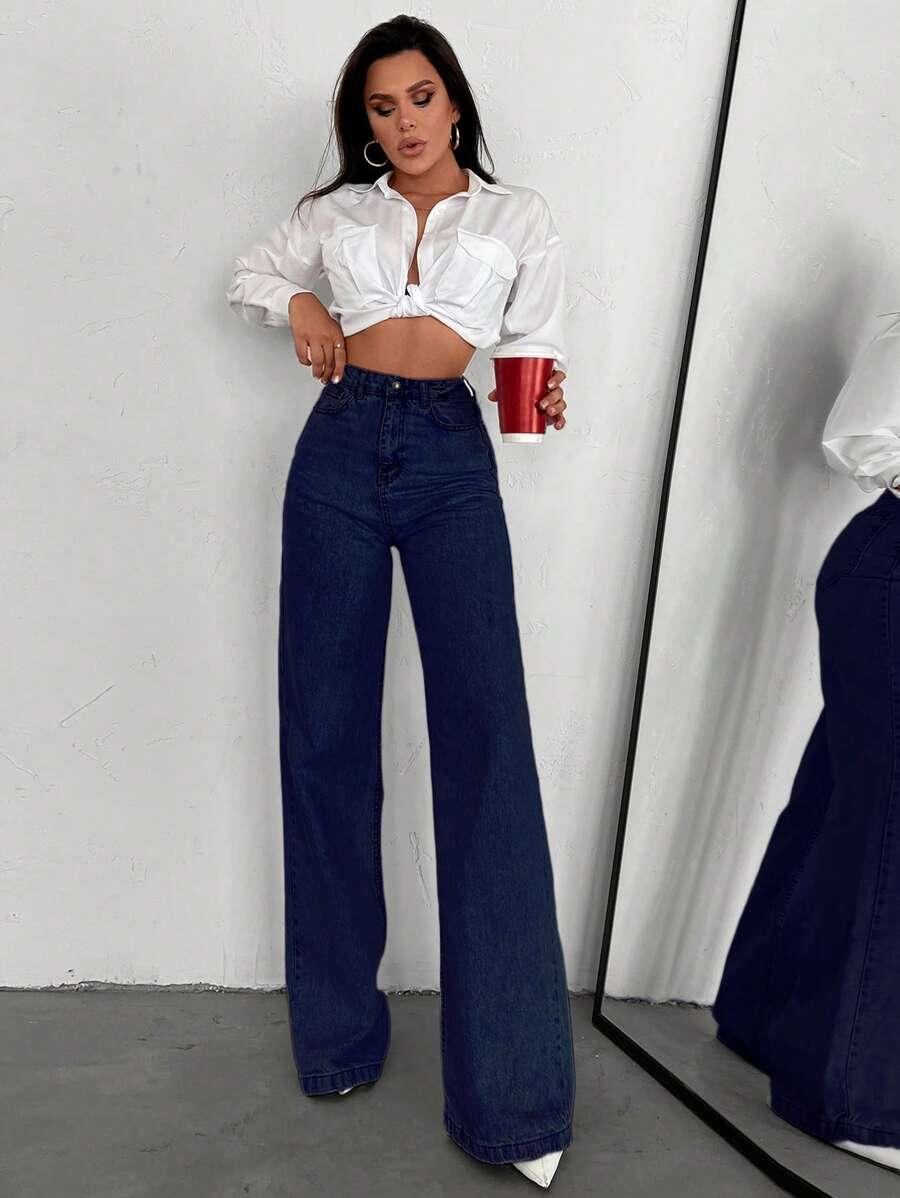 SHEIN SPODNIE JEANS SZEROKA NOGAWKA S06__M