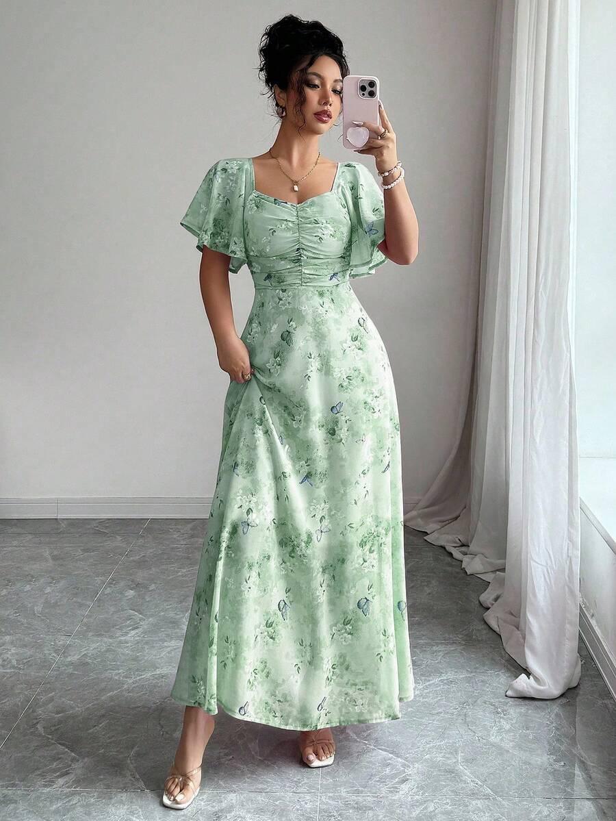 MODELYN ZIELONA SUKIENKA MAXI W KWIATY S06__L