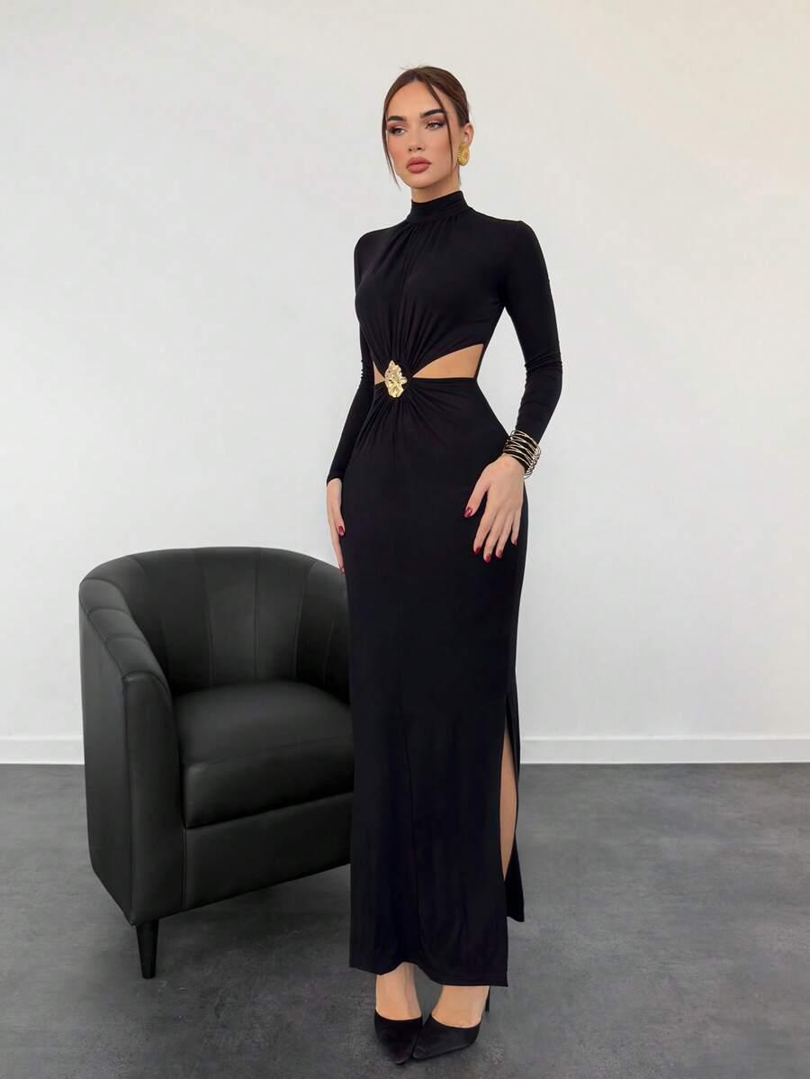 SHEIN CZARNA MAXI SUKIENKA S06__S