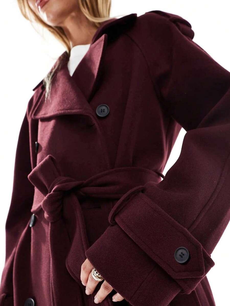 SHEIN BURGUNDOWY KLASYCZNY PŁASZCZ W01__L