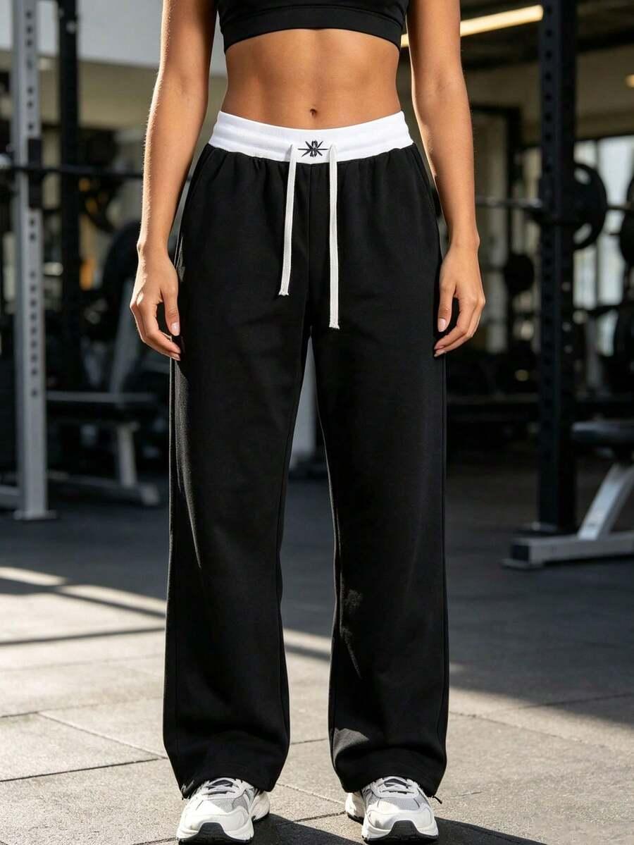 SHEIN CZARNE SPODNIE KONTRAST S06__L