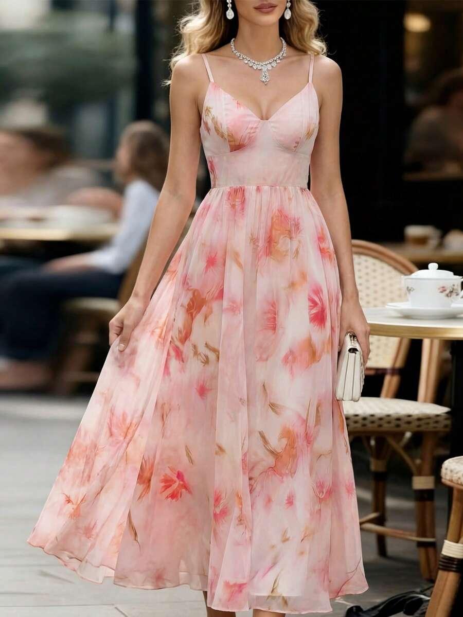 SHEIN MAXI SUKIENKA WZÓR KWIATY S09__L