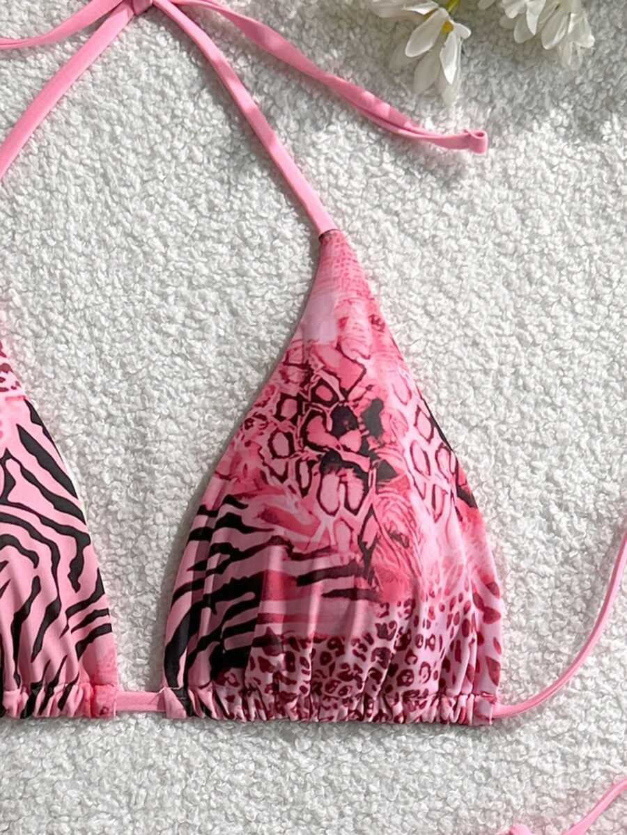 SHEIN RÓŻOWY STRÓJ KĄPIELOWY DWUCZĘŚCIOWY PRINT ZWIERZĘCY S09__S