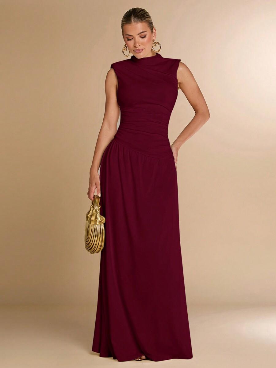 SHEIN BORDOWA MAXI SUKIENKA BEZ RĘKAWÓW S06__S