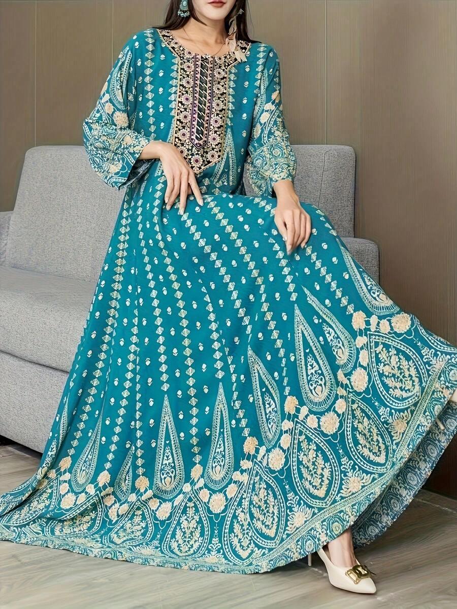SHEIN NIEBIESKA MAXI SUKIENKA WZÓR S06__XL