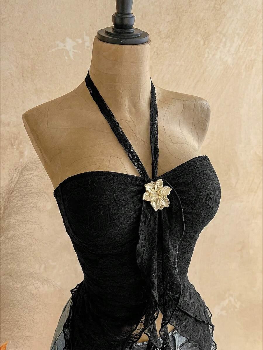SOLEIA CZARNY TOP ZDOBIENIE S06__XS